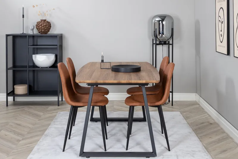 Spisegruppe Venture Home Inca spisegruppe 160 cm rektangulær med 4 Polar-stoler Svart/brun/natur - Møbler - Bord - Spisegruppe
