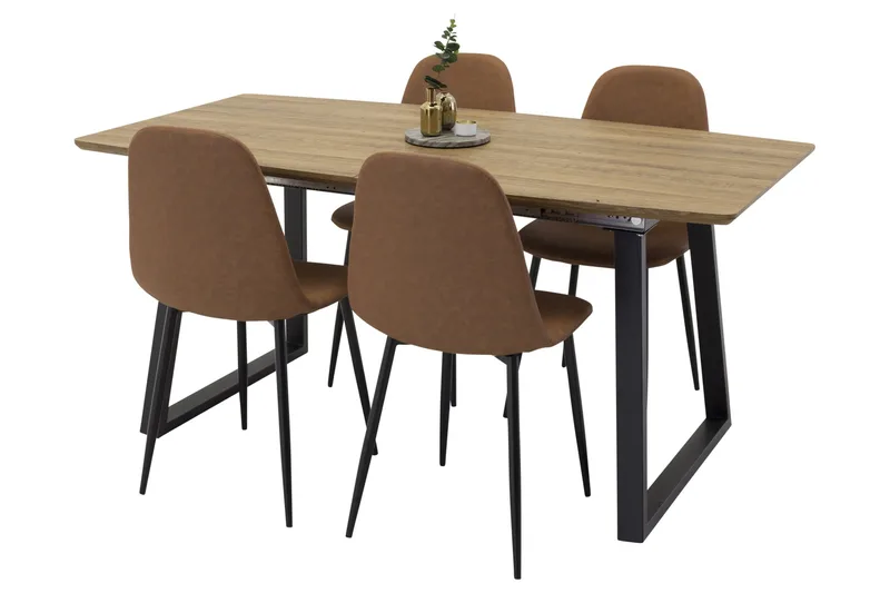 Spisegruppe Venture Home Inca spisegruppe 160 cm rektangulær med 4 Polar-stoler Svart/brun/natur