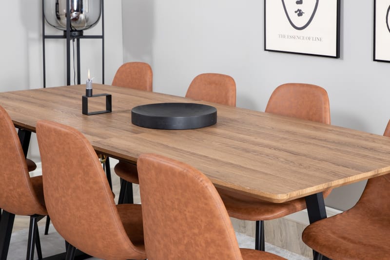 Spisegruppe Venture Home Inca spisegruppe 160 cm rektangulær med 8 Polar-stoler Svart/brun/natur - Møbler - Bord - Spisegruppe