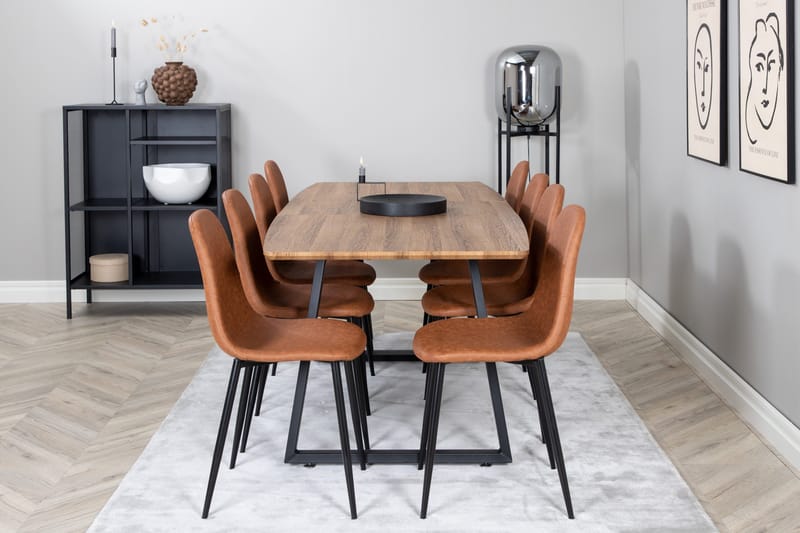 Spisegruppe Venture Home Inca spisegruppe 160 cm rektangulær med 8 Polar-stoler Svart/brun/natur - Møbler - Bord - Spisegruppe