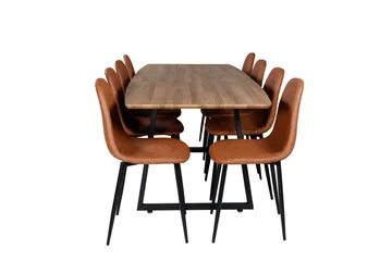 Spisegruppe Venture Home Inca spisegruppe 160 cm rektangulær med 8 Polar-stoler Svart/brun/natur - Møbler - Bord - Spisegruppe