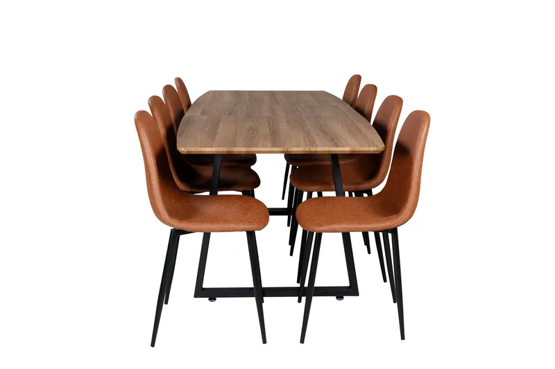 Spisegruppe Venture Home Inca spisegruppe 160 cm rektangulær med 8 Polar-stoler Svart/brun/natur - Møbler - Bord - Spisegruppe