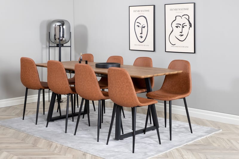 Spisegruppe Venture Home Inca spisegruppe 160 cm rektangulær med 8 Polar-stoler Svart/brun/natur - Møbler - Bord - Spisegruppe