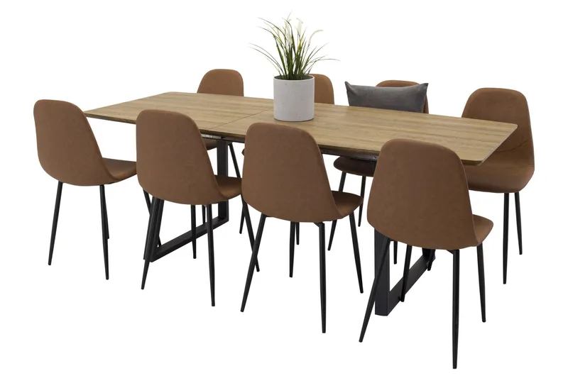 Spisegruppe Venture Home Inca spisegruppe 160 cm rektangulær med 8 Polar-stoler Svart/brun/natur