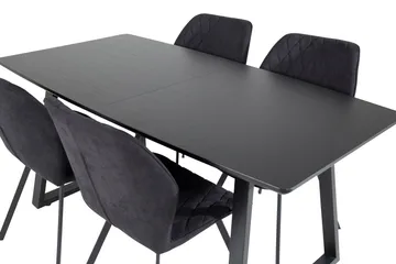 Spisegruppe Venture Home Inca spisegruppe uttrekkbar 160 cm rektangulær med 4 Gemma-stoler Svart - Møbler - Bord - Spisegruppe