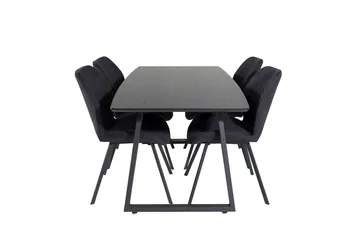 Spisegruppe Venture Home Inca spisegruppe uttrekkbar 160 cm rektangulær med 4 Gemma-stoler Svart - Møbler - Bord - Spisegruppe