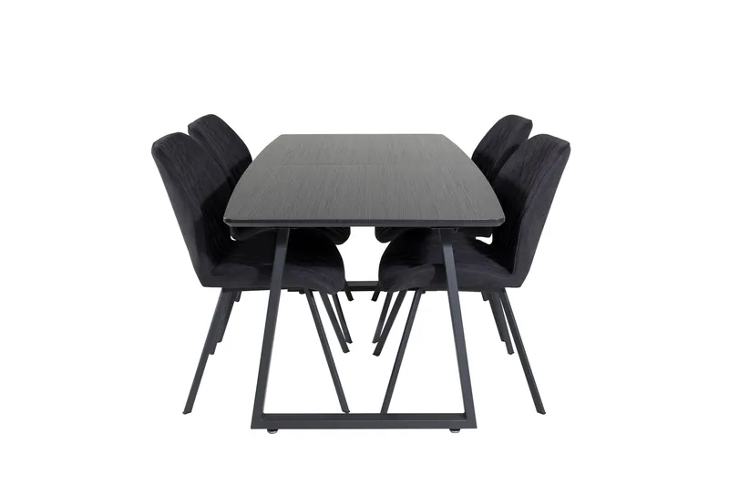 Spisegruppe Venture Home Inca spisegruppe uttrekkbar 160 cm rektangulær med 4 Gemma-stoler Svart