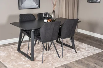 Spisegruppe Venture Home Inca spisegruppe uttrekkbar 160 cm rektangulær med 4 Gemma-stoler Svart - Møbler - Bord - Spisegruppe