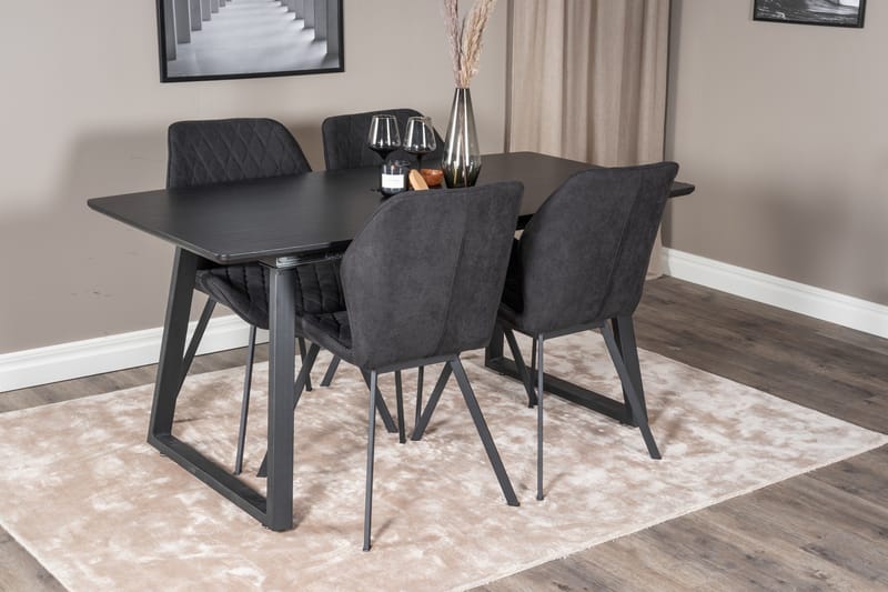 Spisegruppe Venture Home Inca spisegruppe uttrekkbar 160 cm rektangulær med 4 Gemma-stoler Svart - Møbler - Bord - Spisegruppe