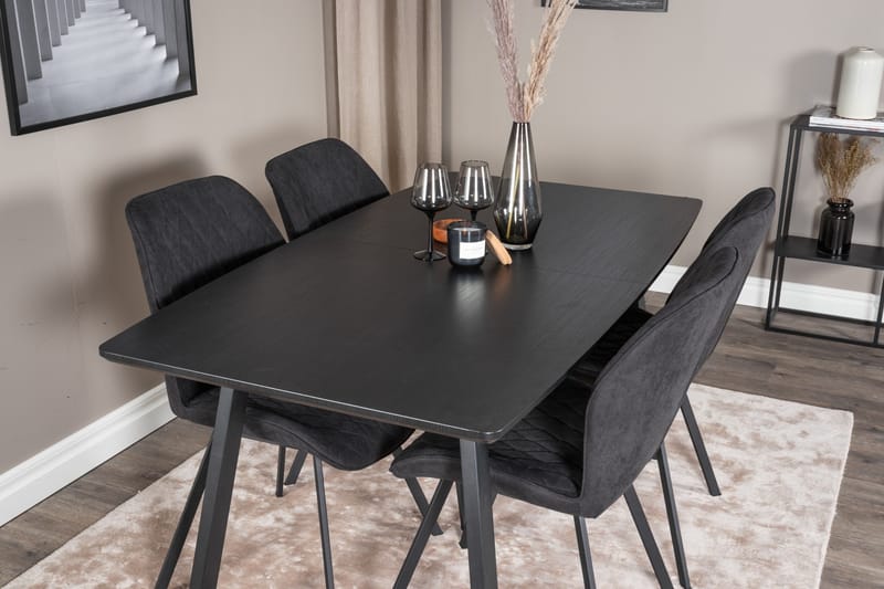 Spisegruppe Venture Home Inca spisegruppe uttrekkbar 160 cm rektangulær med 4 Gemma-stoler Svart - Møbler - Bord - Spisegruppe