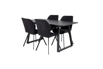 Spisegruppe Venture Home Inca spisegruppe uttrekkbar 160 cm rektangulær med 4 Gemma-stoler Svart - Møbler - Bord - Spisegruppe