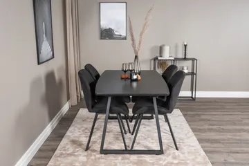 Spisegruppe Venture Home Inca spisegruppe uttrekkbar 160 cm rektangulær med 4 Gemma-stoler Svart - Møbler - Bord - Spisegruppe
