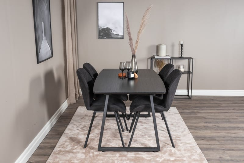 Spisegruppe Venture Home Inca spisegruppe uttrekkbar 160 cm rektangulær med 4 Gemma-stoler Svart - Møbler - Bord - Spisegruppe
