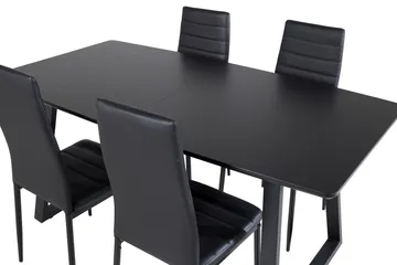 Spisegruppe Venture Home Inca spisegruppe uttrekkbar 160 cm rektangulær med 4 Slim-stoler Svart - Møbler - Bord - Spisegruppe