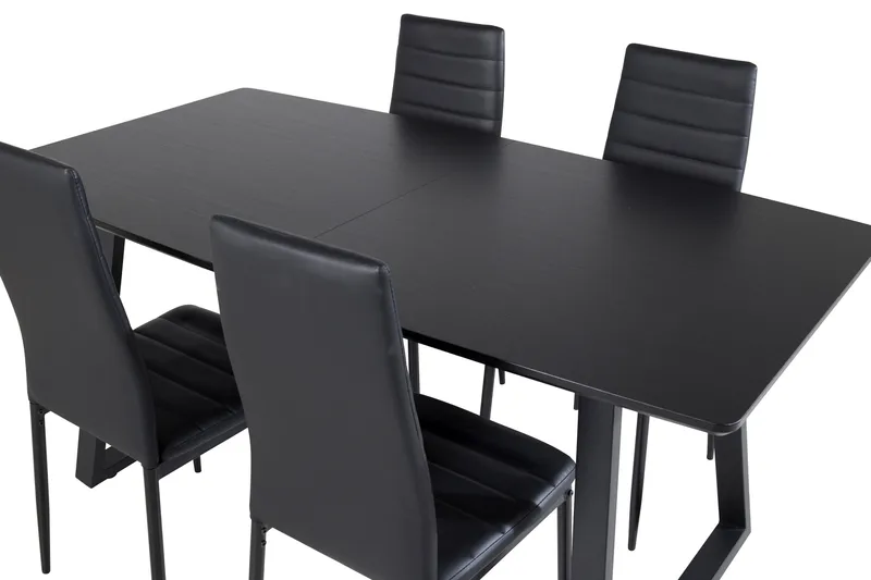 Spisegruppe Venture Home Inca spisegruppe uttrekkbar 160 cm rektangulær med 4 Slim-stoler Svart - Møbler - Bord - Spisegruppe