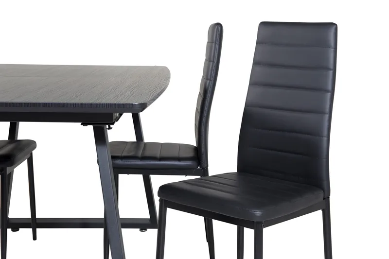 Spisegruppe Venture Home Inca spisegruppe uttrekkbar 160 cm rektangulær med 4 Slim-stoler Svart - Møbler - Bord - Spisegruppe