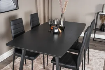 Spisegruppe Venture Home Inca spisegruppe uttrekkbar 160 cm rektangulær med 4 Slim-stoler Svart - Møbler - Bord - Spisegruppe