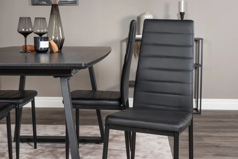 Spisegruppe Venture Home Inca spisegruppe uttrekkbar 160 cm rektangulær med 4 Slim-stoler Svart - Møbler - Bord - Spisegruppe