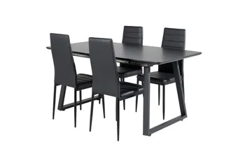 Spisegruppe Venture Home Inca spisegruppe uttrekkbar 160 cm rektangulær med 4 Slim-stoler Svart - Møbler - Bord - Spisegruppe