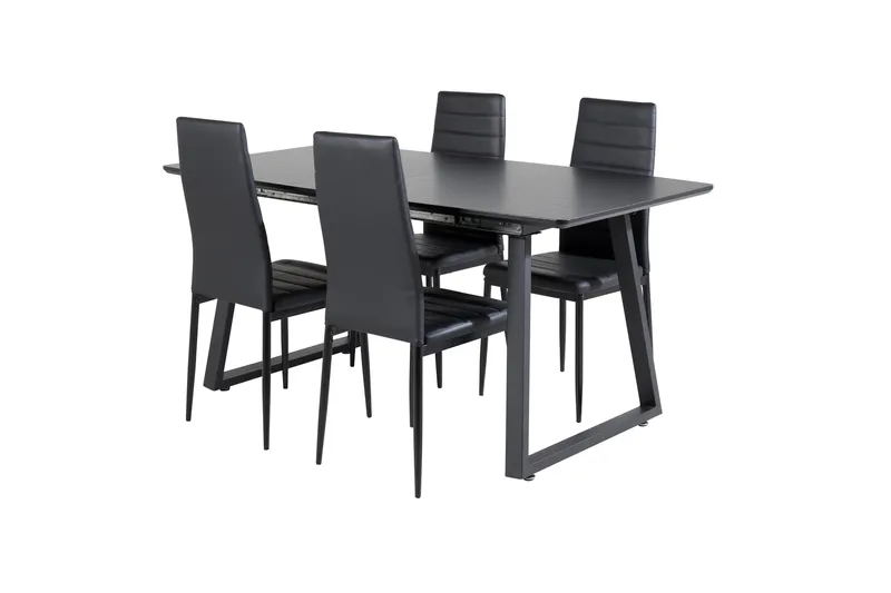 Spisegruppe Venture Home Inca spisegruppe uttrekkbar 160 cm rektangulær med 4 Slim-stoler Svart - Møbler - Bord - Spisegruppe