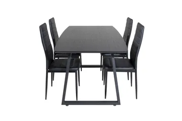 Spisegruppe Venture Home Inca spisegruppe uttrekkbar 160 cm rektangulær med 4 Slim-stoler Svart - Møbler - Bord - Spisegruppe