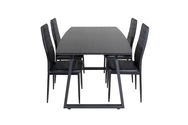 Spisegruppe Venture Home Inca spisegruppe uttrekkbar 160 cm rektangulær med 4 Slim-stoler Svart