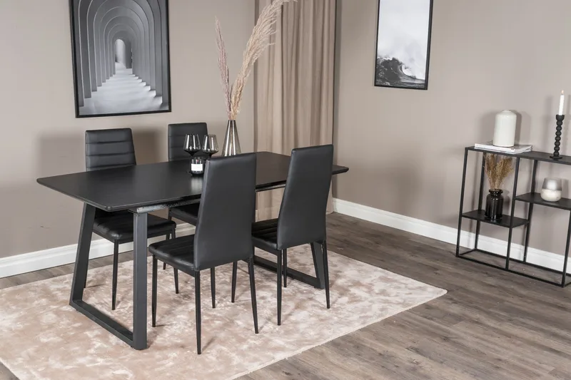 Spisegruppe Venture Home Inca spisegruppe uttrekkbar 160 cm rektangulær med 4 Slim-stoler Svart - Møbler - Bord - Spisegruppe