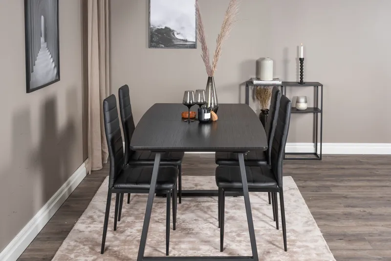 Spisegruppe Venture Home Inca spisegruppe uttrekkbar 160 cm rektangulær med 4 Slim-stoler Svart - Møbler - Bord - Spisegruppe