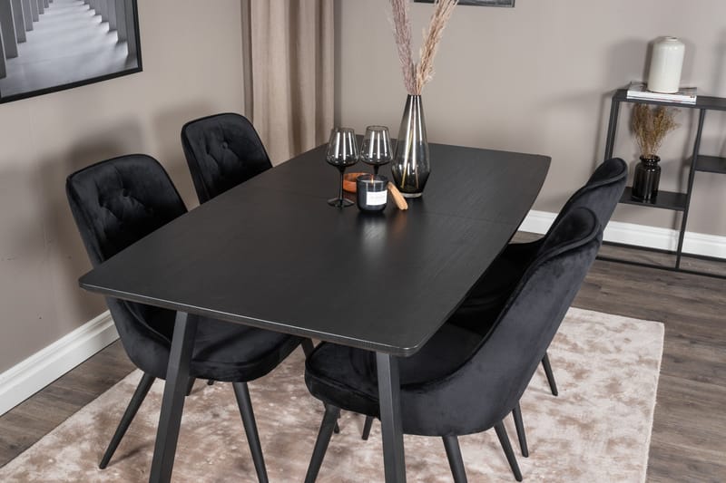 Spisegruppe Venture Home Inca spisegruppe uttrekkbar 160 cm rektangulær med 4 Velvet Deluxe-stoler Svart - Møbler - Bord - Spisegruppe