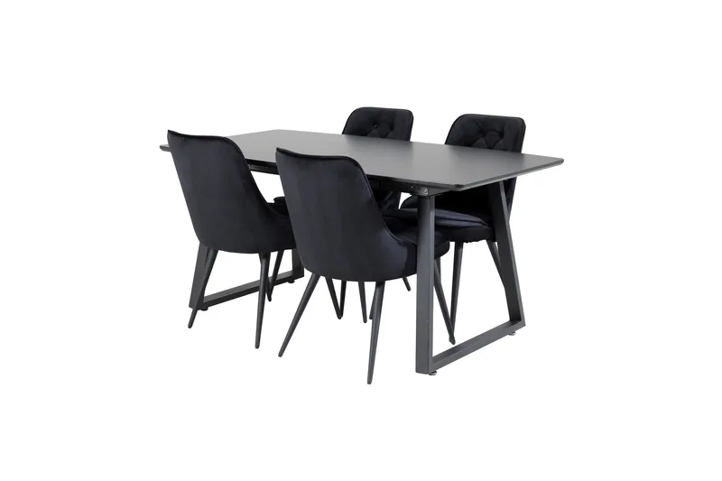 Spisegruppe Venture Home Inca spisegruppe uttrekkbar 160 cm rektangulær med 4 Velvet Deluxe-stoler Svart - Møbler - Bord - Spisegruppe