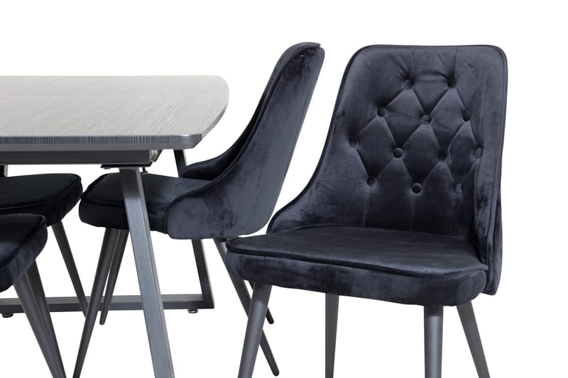 Spisegruppe Venture Home Inca spisegruppe uttrekkbar 160 cm rektangulær med 4 Velvet Deluxe-stoler Svart - Møbler - Bord - Spisegruppe