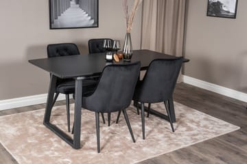 Spisegruppe Venture Home Inca spisegruppe uttrekkbar 160 cm rektangulær med 4 Velvet Deluxe-stoler Svart - Møbler - Bord - Spisegruppe