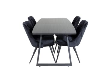 Spisegruppe Venture Home Inca spisegruppe uttrekkbar 160 cm rektangulær med 4 Velvet Deluxe-stoler Svart - Møbler - Bord - Spisegruppe