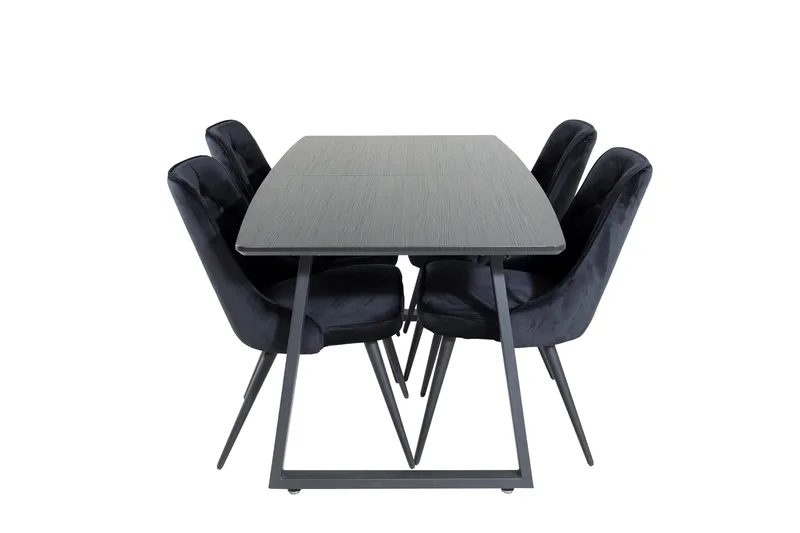 Spisegruppe Venture Home Inca spisegruppe uttrekkbar 160 cm rektangulær med 4 Velvet Deluxe-stoler Svart