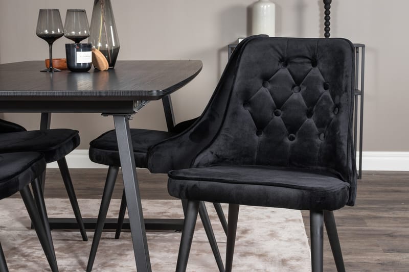 Spisegruppe Venture Home Inca spisegruppe uttrekkbar 160 cm rektangulær med 4 Velvet Deluxe-stoler Svart - Møbler - Bord - Spisegruppe