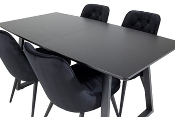 Spisegruppe Venture Home Inca spisegruppe uttrekkbar 160 cm rektangulær med 4 Velvet Deluxe-stoler Svart - Møbler - Bord - Spisegruppe