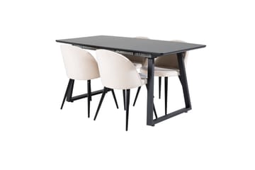 Spisegruppe Venture Home Inca spisegruppe uttrekkbar 160 cm rektangulær med 4 Velvet-stoler Beige/Svart - Møbler - Bord - Spisegruppe