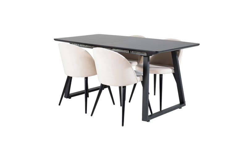 Spisegruppe Venture Home Inca spisegruppe uttrekkbar 160 cm rektangulær med 4 Velvet-stoler Beige/Svart - Møbler - Bord - Spisegruppe