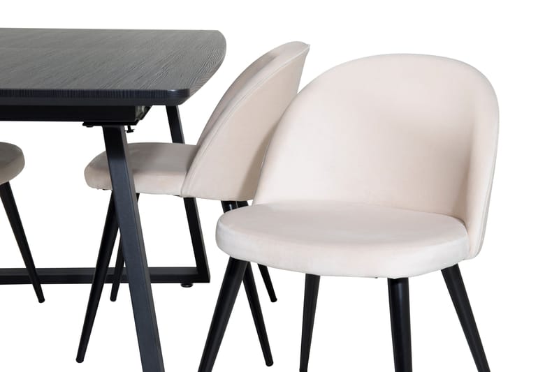 Spisegruppe Venture Home Inca spisegruppe uttrekkbar 160 cm rektangulær med 4 Velvet-stoler Beige/Svart - Møbler - Bord - Spisegruppe