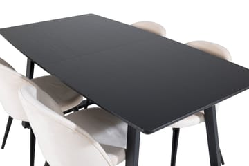 Spisegruppe Venture Home Inca spisegruppe uttrekkbar 160 cm rektangulær med 4 Velvet-stoler Beige/Svart - Møbler - Bord - Spisegruppe