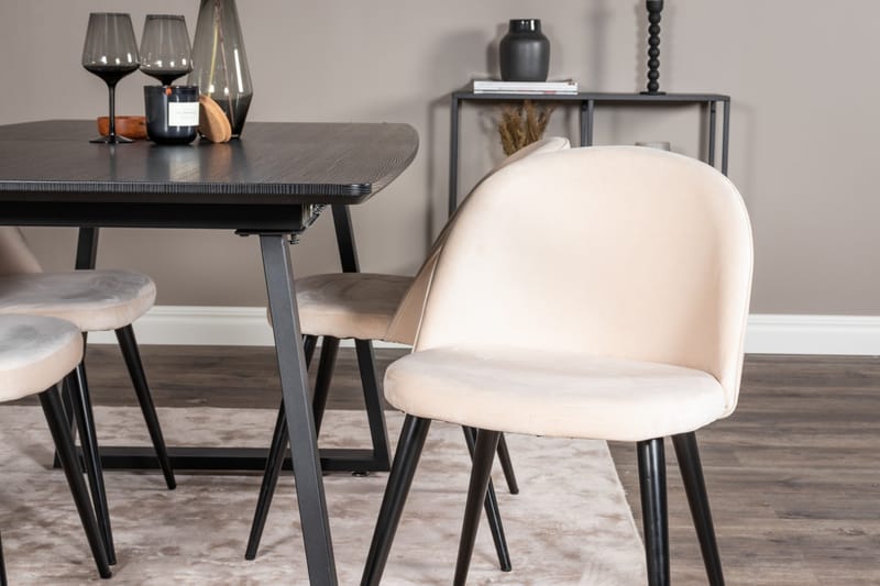 Spisegruppe Venture Home Inca spisegruppe uttrekkbar 160 cm rektangulær med 4 Velvet-stoler Beige/Svart - Møbler - Bord - Spisegruppe