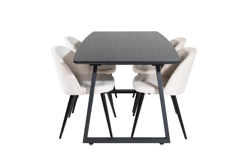 Spisegruppe Venture Home Inca spisegruppe uttrekkbar 160 cm rektangulær med 4 Velvet-stoler Beige/Svart