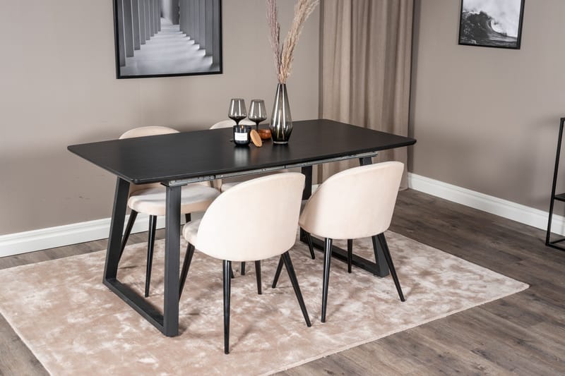 Spisegruppe Venture Home Inca spisegruppe uttrekkbar 160 cm rektangulær med 4 Velvet-stoler Beige/Svart - Møbler - Bord - Spisegruppe