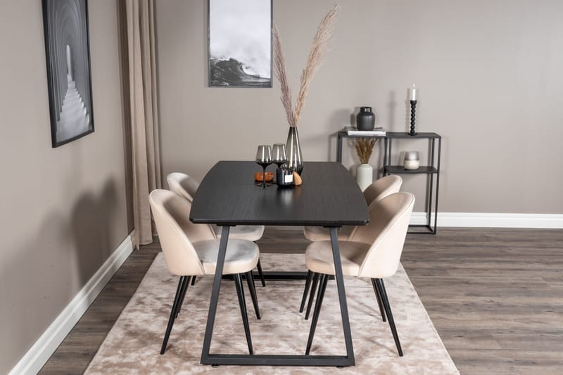 Spisegruppe Venture Home Inca spisegruppe uttrekkbar 160 cm rektangulær med 4 Velvet-stoler Beige/Svart - Møbler - Bord - Spisegruppe