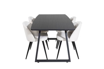 Spisegruppe Venture Home Inca spisegruppe uttrekkbar 160 cm rektangulær med 4 Velvet-stoler Beige/svart2