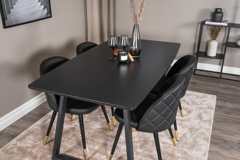 Spisegruppe Venture Home Inca spisegruppe uttrekkbar 160 cm rektangulær med 4 Velvet-stoler Svart - Møbler - Bord - Spisegruppe
