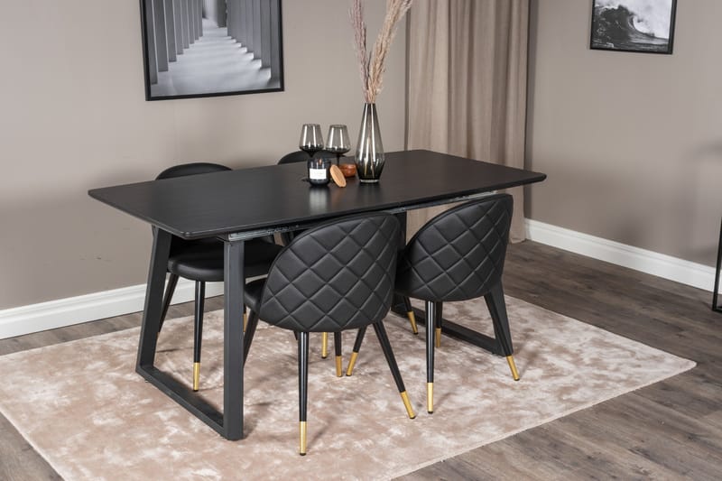 Spisegruppe Venture Home Inca spisegruppe uttrekkbar 160 cm rektangulær med 4 Velvet-stoler Svart - Møbler - Bord - Spisegruppe