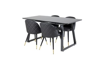 Spisegruppe Venture Home Inca spisegruppe uttrekkbar 160 cm rektangulær med 4 Velvet-stoler Svart - Møbler - Bord - Spisegruppe