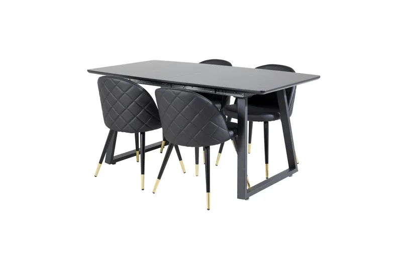 Spisegruppe Venture Home Inca spisegruppe uttrekkbar 160 cm rektangulær med 4 Velvet-stoler Svart - Møbler - Bord - Spisegruppe