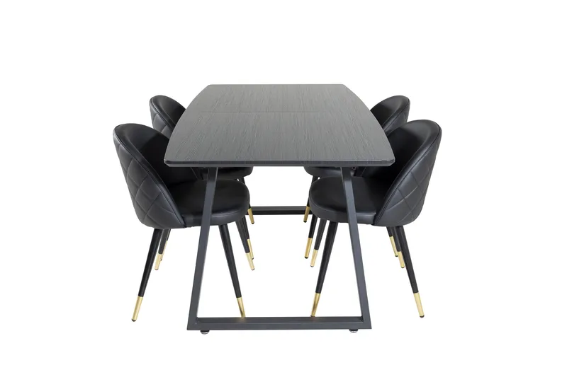 Spisegruppe Venture Home Inca spisegruppe uttrekkbar 160 cm rektangulær med 4 Velvet-stoler Svart